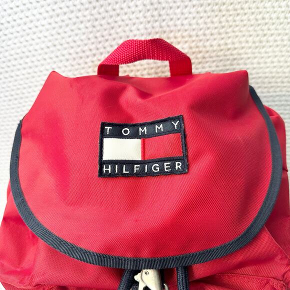 Tommy Hilfiger Vintage 90s Red Industrial Zip Nylon Embroidered Crest Backpack - Picture 2 of 10